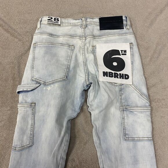 6th NBRHD NEW Mens 28 Stacked Jeans New Fields Light Wash Distressed Stretch - Picture 12 of 16